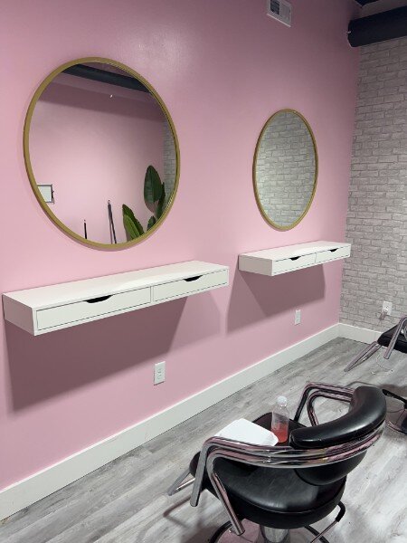 Salon Mirror and Floating Shelf Installation